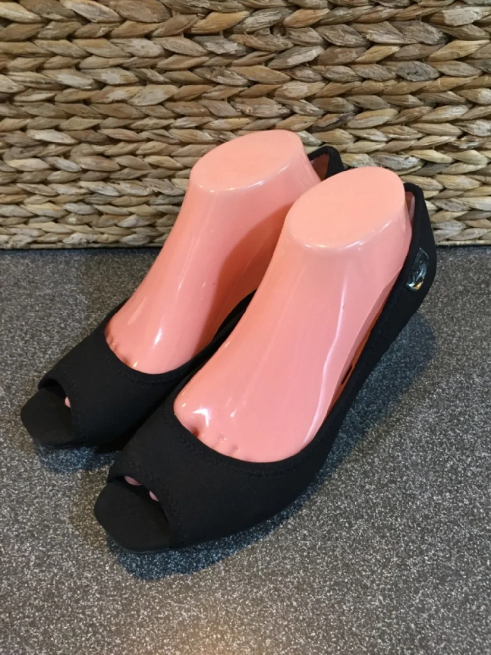 Anne Klein Sport Black Peep-Toe Wedge Heels